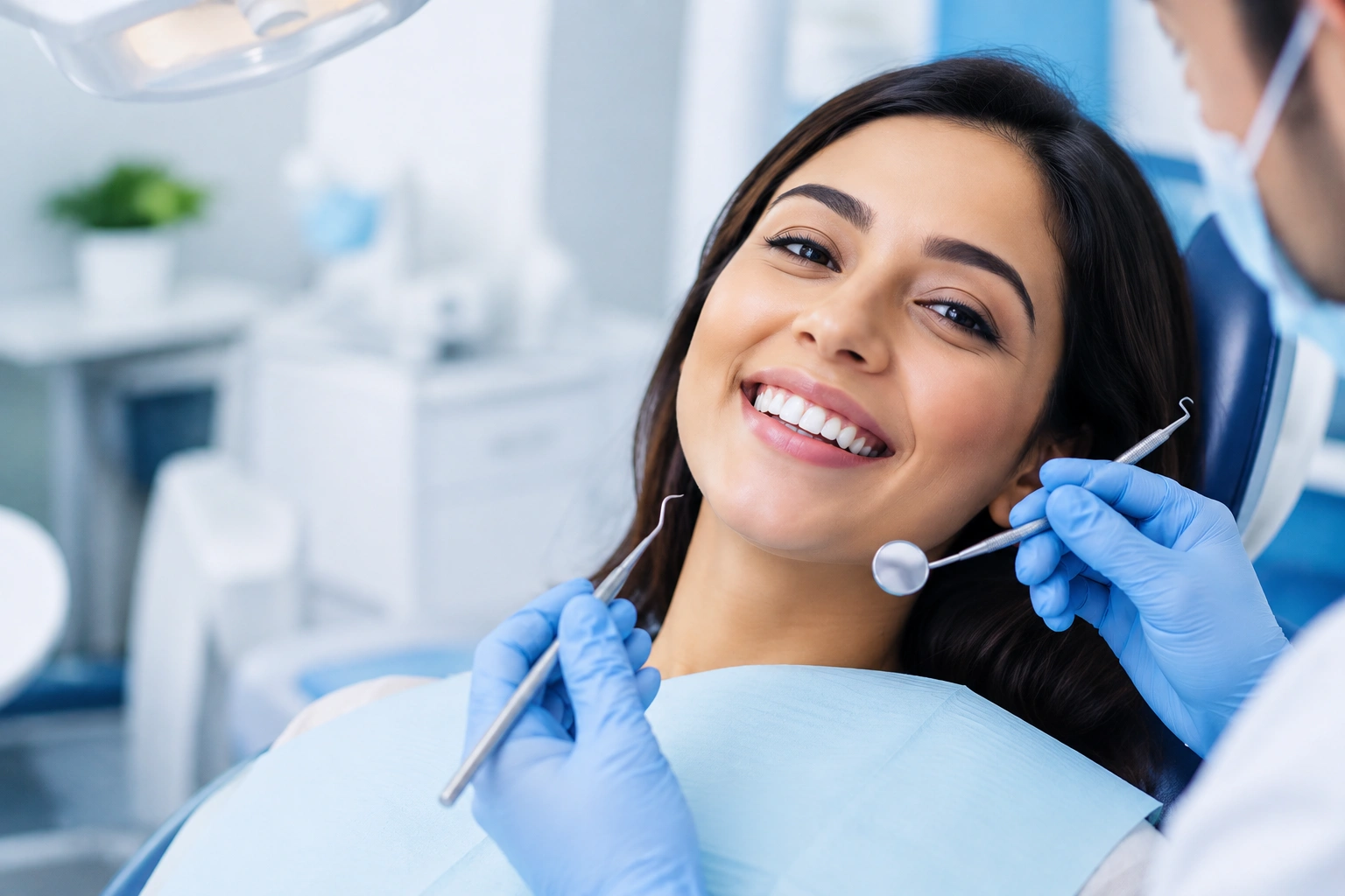 Dentist treating a smiling patient at Nakshatra Dental & General Clinic